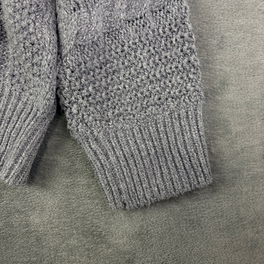 Amadi Athropologie L Grey Chunky Sweater Mixed Cable Pointelle Knit Cottage Core - Picture 10 of 12